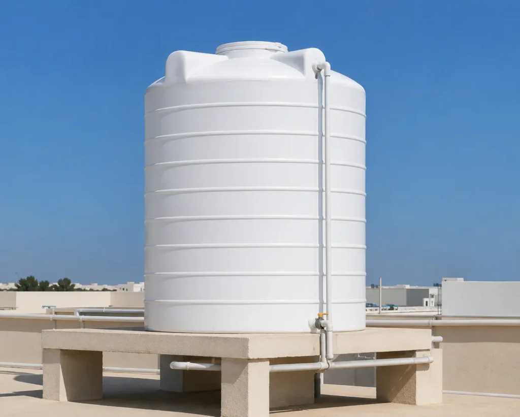 Water tank installed on rooftop for on-site water storage