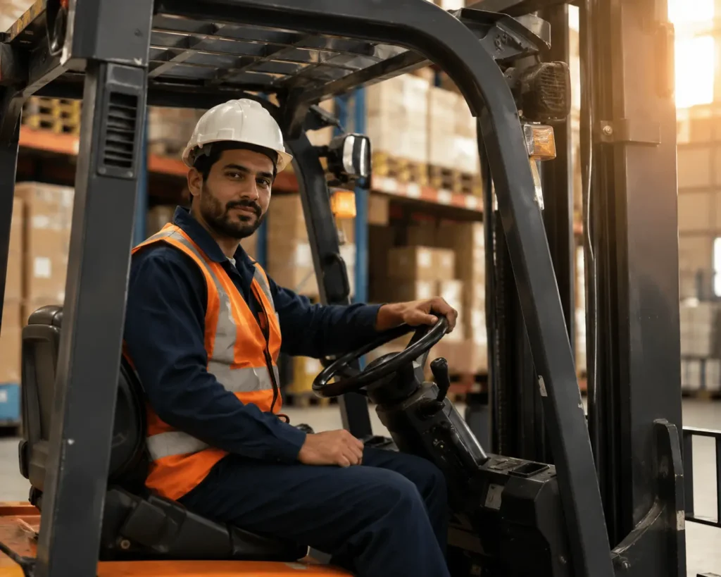 Forklift rental Dubai - licensed operator ready for warehouse work